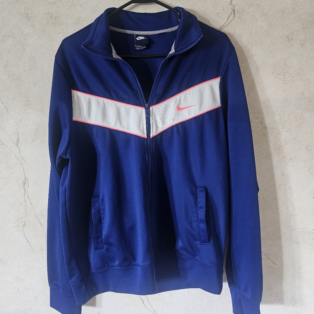Nike Royal Blue Full Zip Pink White Colorblock Track Jacket Women's Size Large